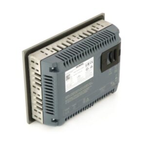 Rear view of Siemens 6AV2124-0GC01-0AX0 SIMATIC HMI showing label, connectors, and ventilation – available for purchase, replacement, or repair at Neutronic Technologies.