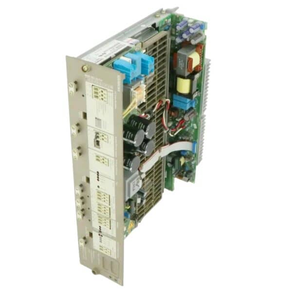 Siemens 6ES5955-3LF11 Power Supply Unit SIMATIC S5 front view showing connectors, capacitors, and internal components – available for sale and repair at Neutronic Technologies.