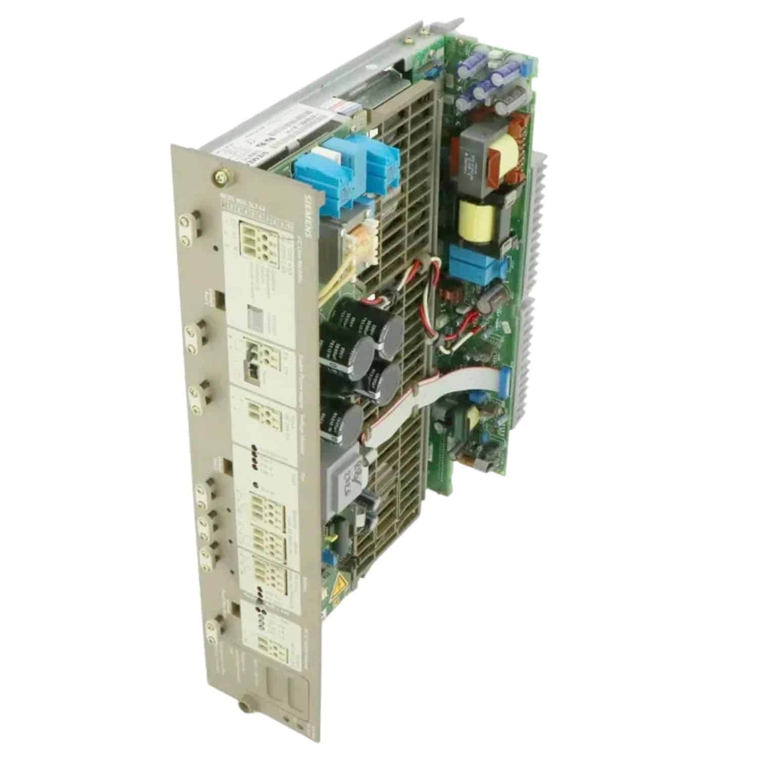 Siemens 6ES5955-3LF11 Power Supply Unit SIMATIC S5 front view showing connectors, capacitors, and internal components – available for sale and repair at Neutronic Technologies.